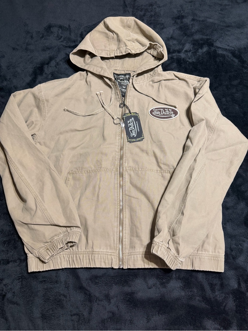 Von Dutch Men's Hooded Zip Jacket in Beige L/G